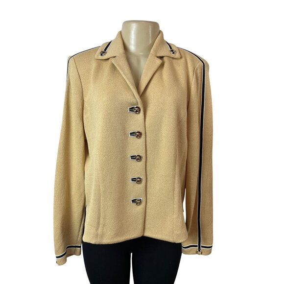 St. John Collection Knitted Beige Button-Up Womens Blazer Jacket Beige Sz 8 - Picture 1 of 6